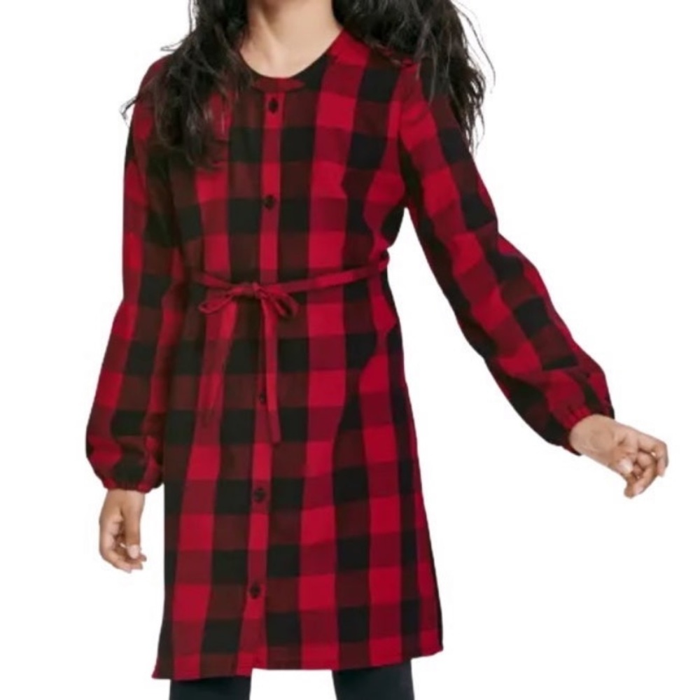 The Children's Place Girls Red Black Buffalo Plaid Flannel Shirt Dress Size 7/8